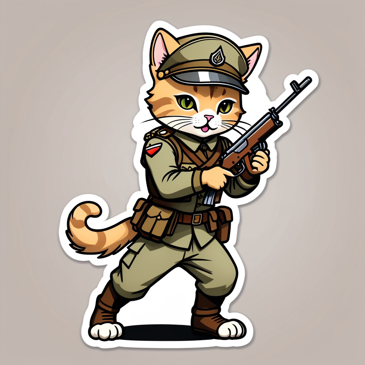 line art drawing ((a cute cat soldier)), majestic, (fighting in WW1 trenches), warzone, explosions, masterpiece, best qual...